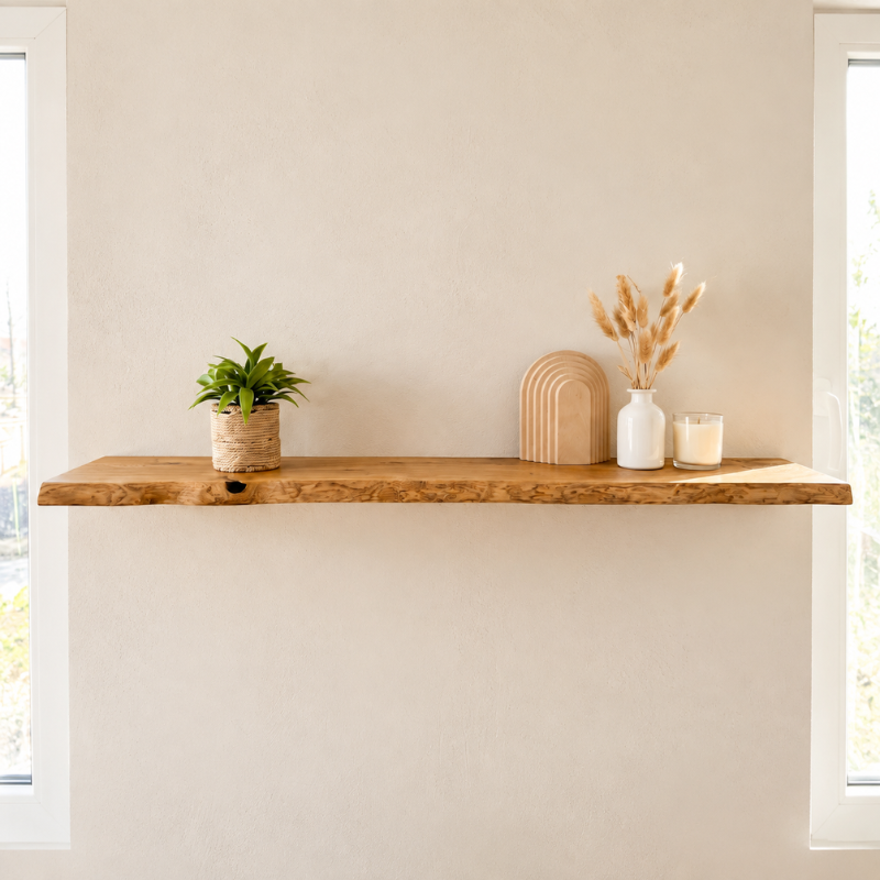 Solid Oak Floating Wall Shelf with Hidden Brackets