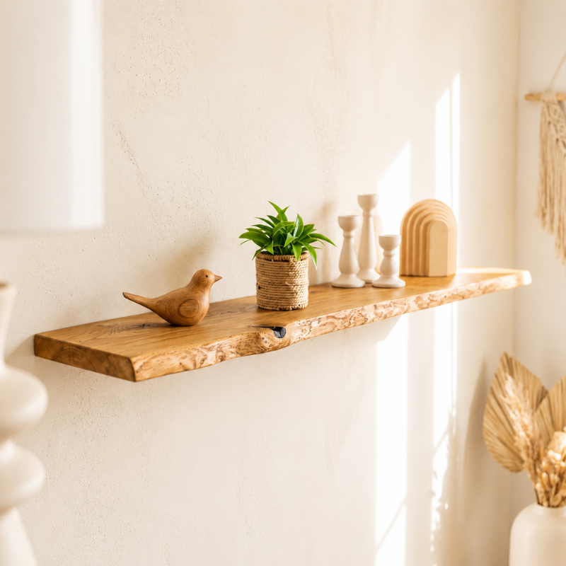Solid Oak Floating Wall Shelf with Hidden Brackets