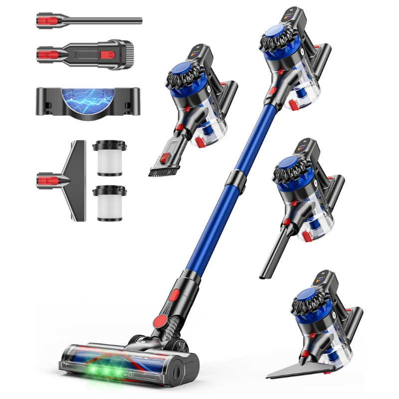 KARDV V06 Cordless Stick Vacuum Cleaner, 500W, 40kPa, Anti-Tangle Brush, LED Display, Blue