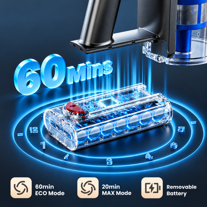 KARDV V06 Cordless Stick Vacuum Cleaner, 500W, 40kPa, Anti-Tangle Brush, LED Display, Blue