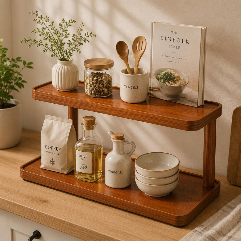2-Tier Wooden Countertop Organizer Shelf