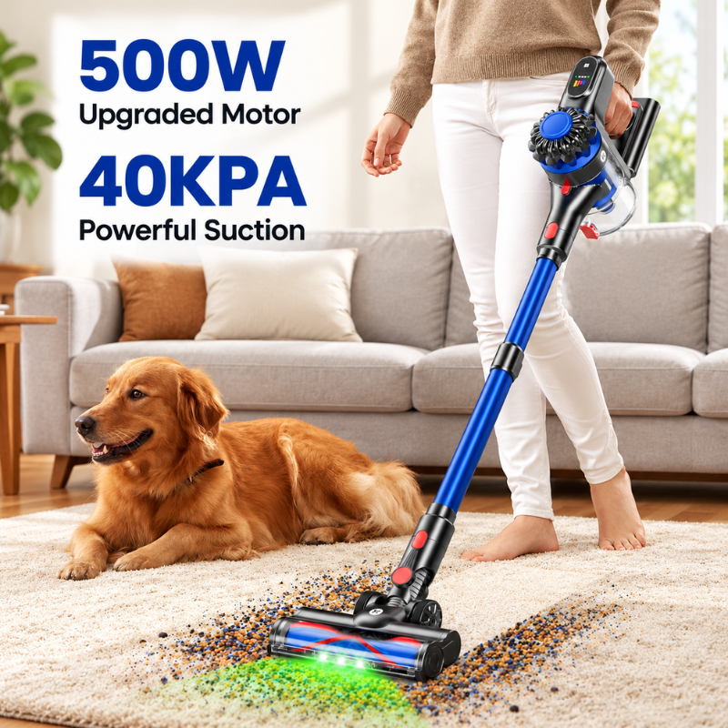 KARDV V06 Cordless Stick Vacuum Cleaner, 500W, 40kPa, Anti-Tangle Brush, LED Display, Blue