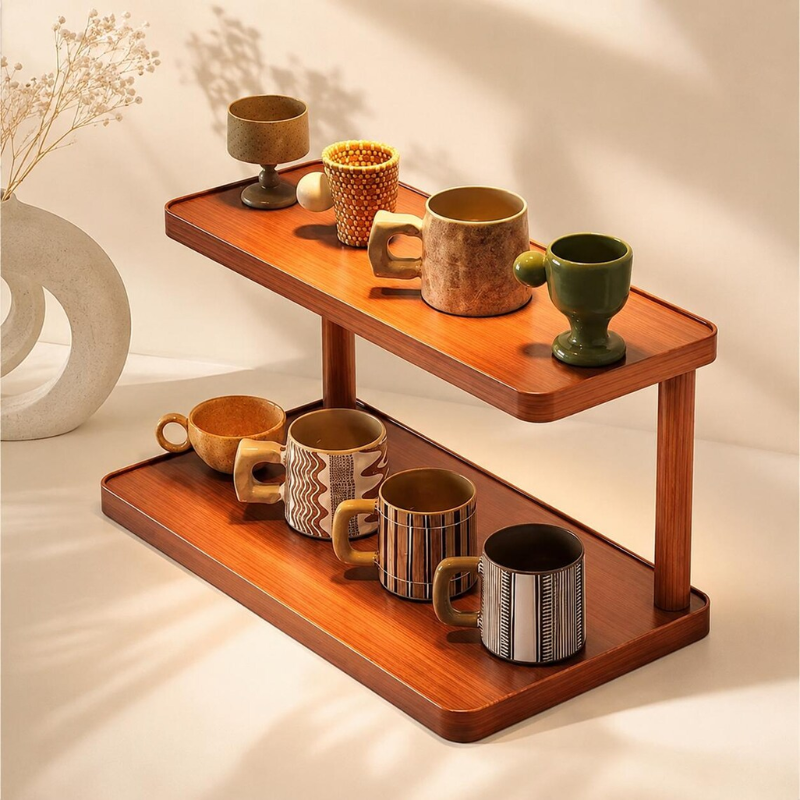 2-Tier Wooden Countertop Organizer Shelf