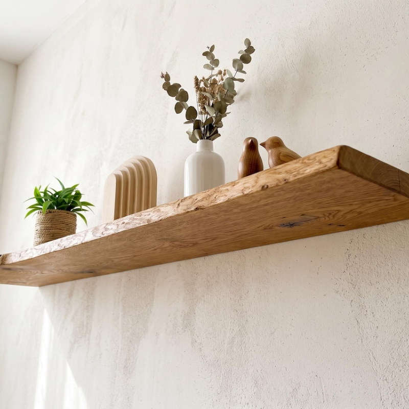Solid Oak Floating Wall Shelf with Hidden Brackets