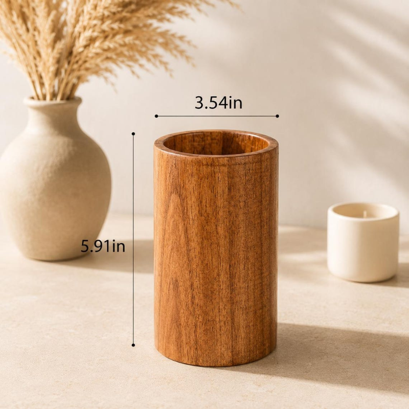 7-Piece Teak Wood Kitchen Utensil Set with Holder