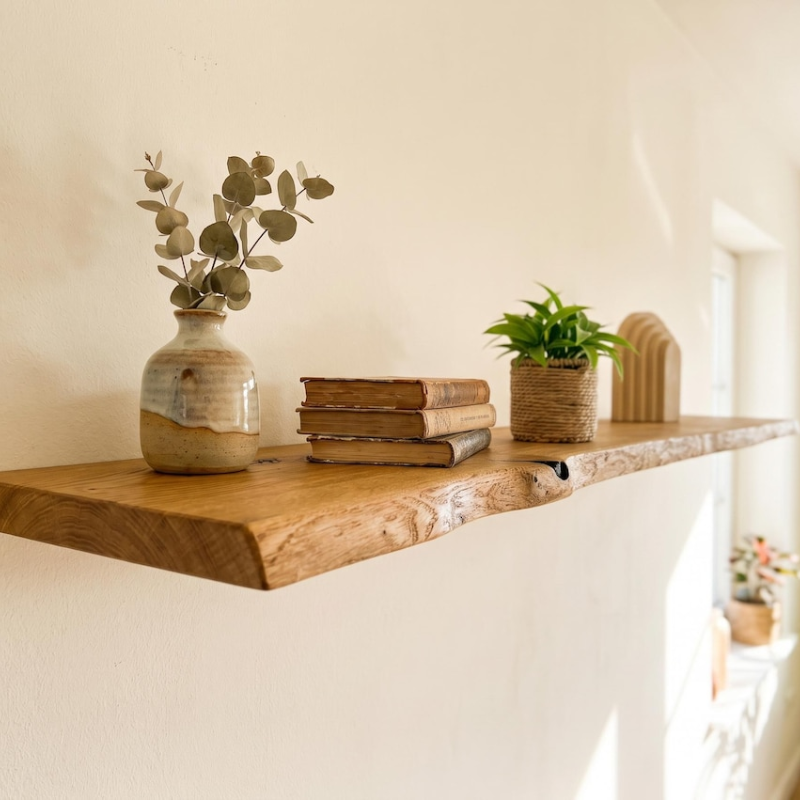 Solid Oak Floating Wall Shelf with Hidden Brackets