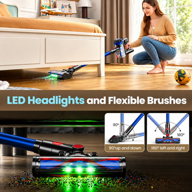 KARDV V06 Cordless Stick Vacuum Cleaner, 500W, 40kPa, Anti-Tangle Brush, LED Display, Blue