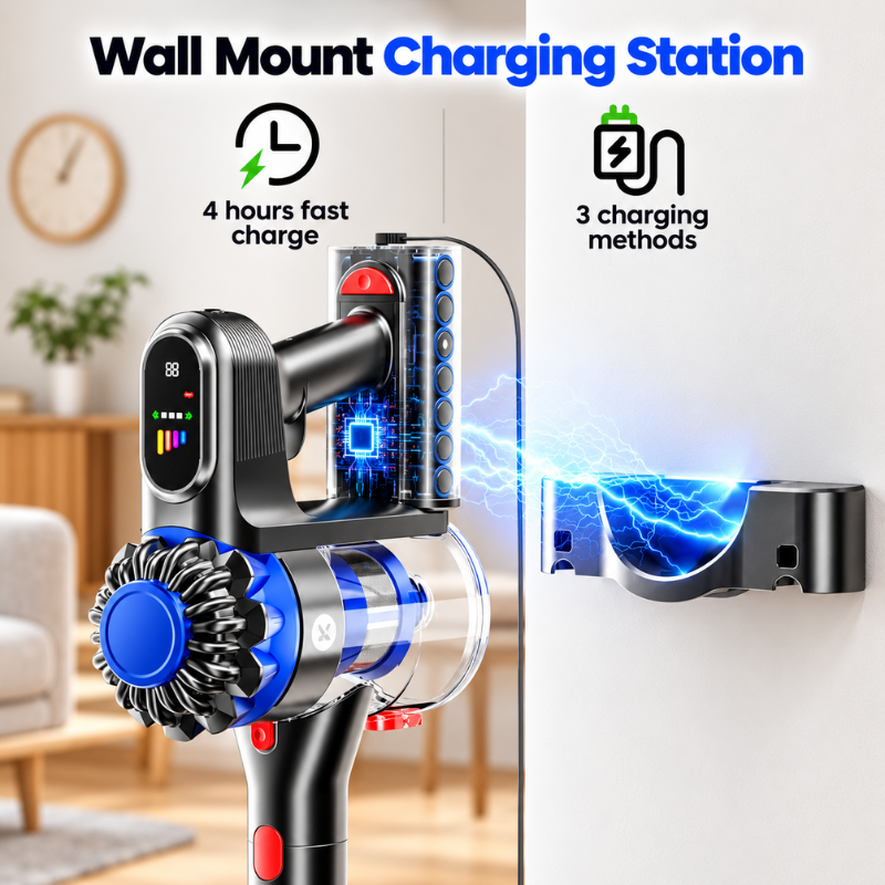 KARDV V06 Cordless Stick Vacuum Cleaner, 500W, 40kPa, Anti-Tangle Brush, LED Display, Blue