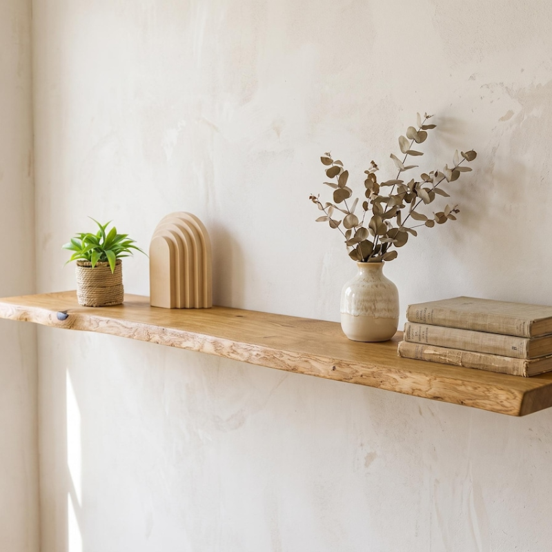 Solid Oak Floating Wall Shelf with Hidden Brackets