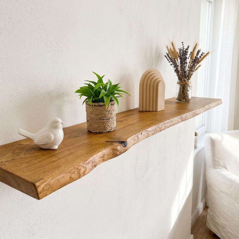 Solid Oak Floating Wall Shelf with Hidden Brackets