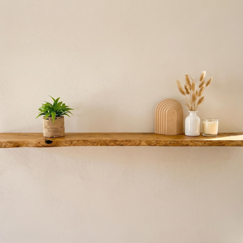 Solid Oak Floating Wall Shelf with Hidden Brackets
