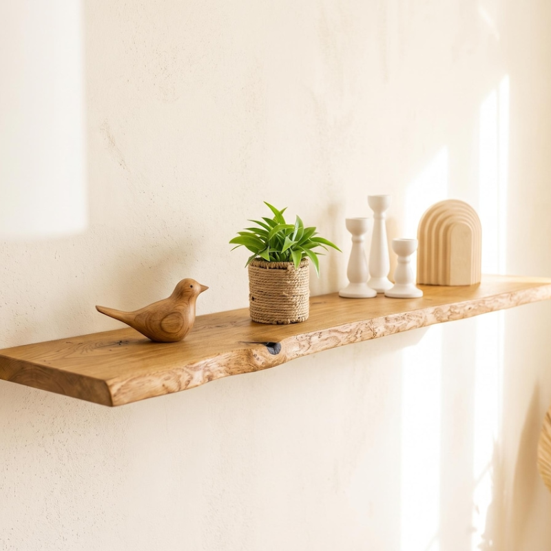 Solid Oak Floating Wall Shelf with Hidden Brackets